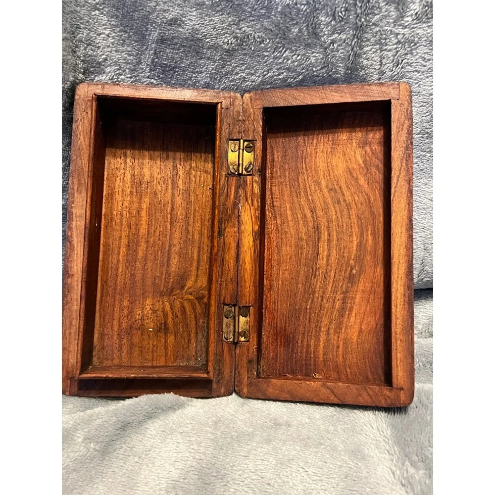 Vintage Carved Wooden Trinket Box Jewelry Keepsake Storage Hinged Lid Decorative